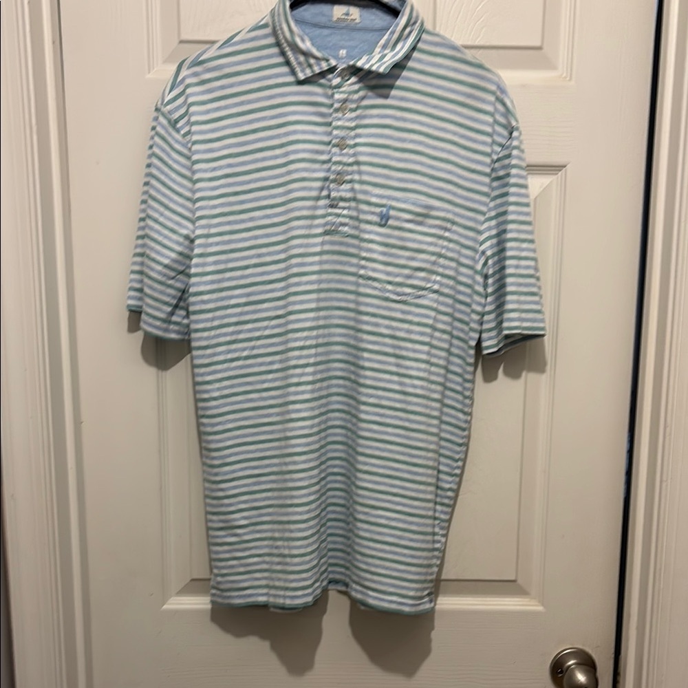 Johnnie-O Men's Striped Polo Shirt - Light Blue and White